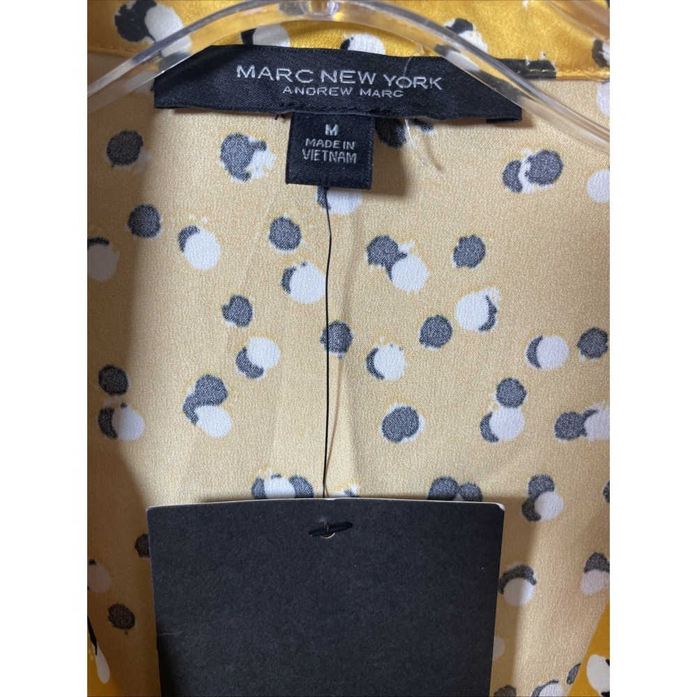 Marc New York Cropped Blouse Jacket Women Medium Satin Yellow Dot Button Up - Picture 3 of 12